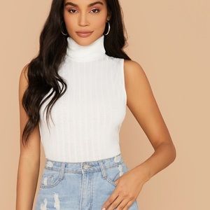 High turtle Neck knit sleeveless tank top
